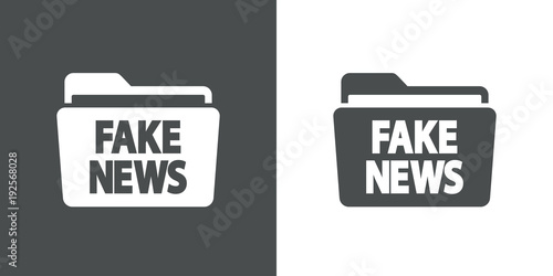 Icono plano carpeta con FAKE NEWS en gris y blanco