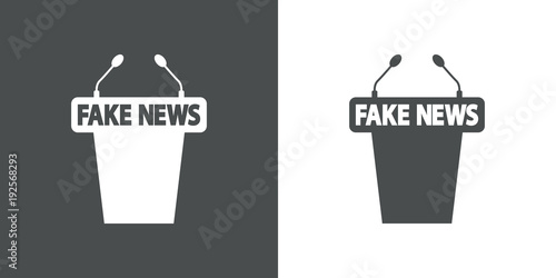Icono plano atril con FAKE NEWS en gris y blanco