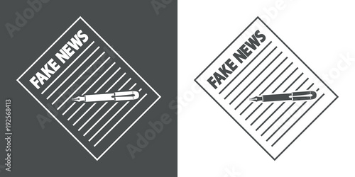 Icono plano escribir FAKE NEWS en gris y blanco