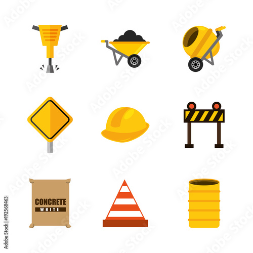 set tools construction equipment supplies vector illustration