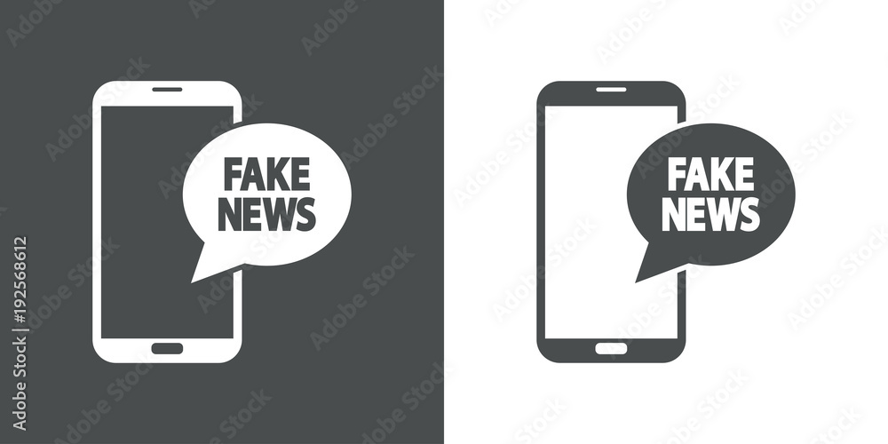 Icono plano FAKE NEWS en smartphone en gris y blanco