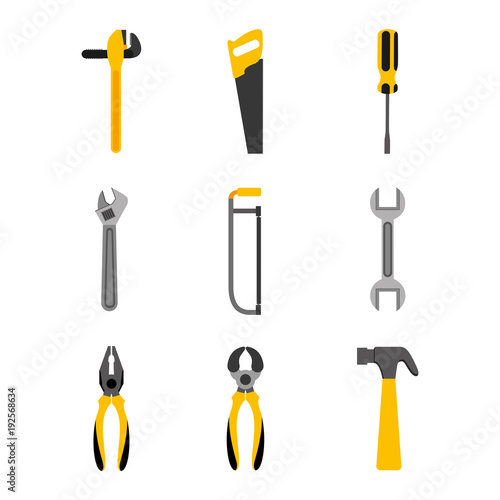 set tools construction equipment supplies vector illustration