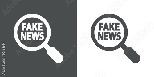 Icono plano lupa con FAKE NEWS en gris y blanco