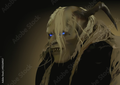 Scary Satan with Blue Shining Eyes - Horror Illustration, Vector