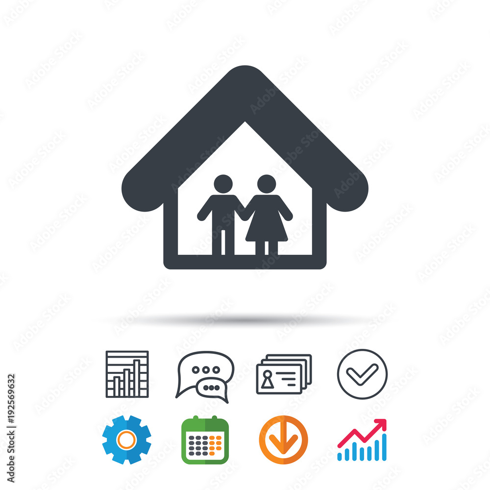 Family icon. Father and mother in home sign. Family icon. Father and mother in home sign.