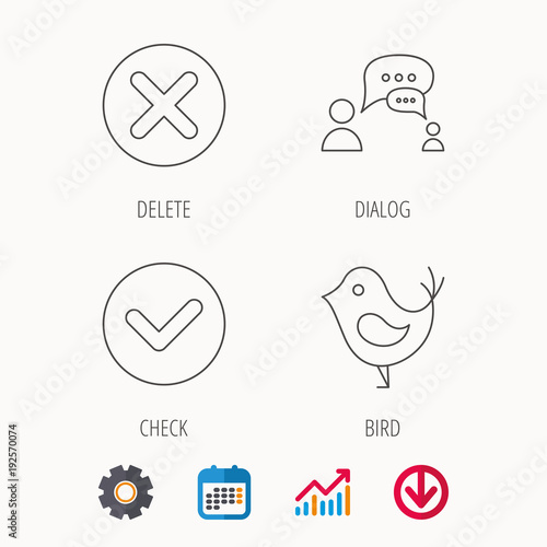 Delete, check and chat speech bubble icons.