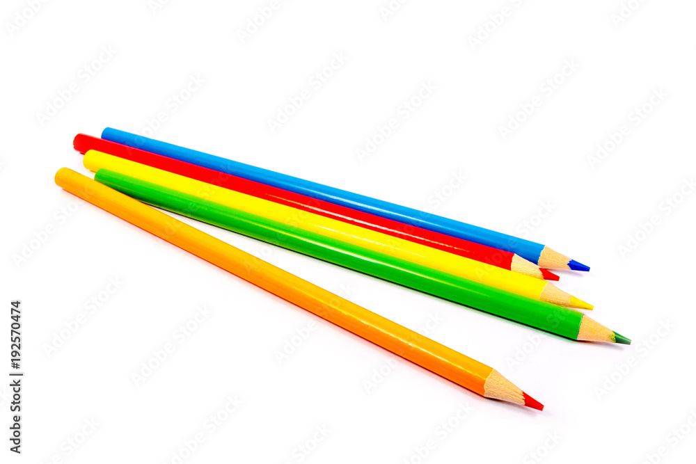 Colored pencils isolated on white background. Back to School. Stationery. Drawing Colored pencils isolated on white background. Back to School. Stationery. Drawing