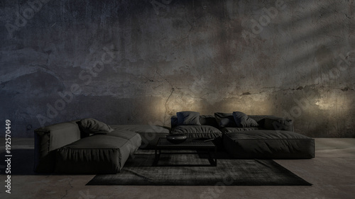 Dark gloomy modern trendy luxury living room
