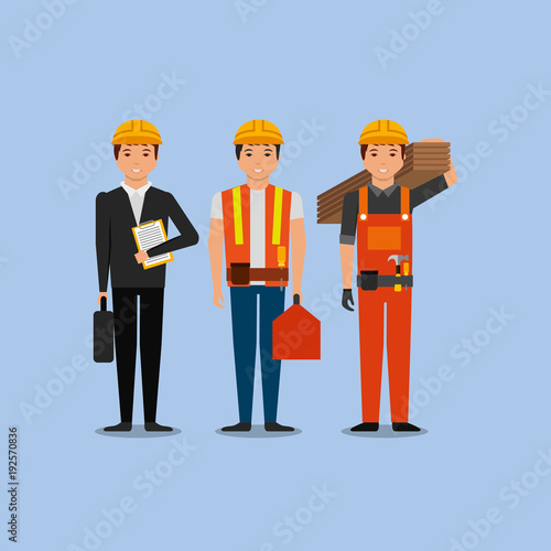 construction workers engineer foreman employee vector illustration