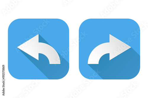 Right and left curved arrows. Square blue signs