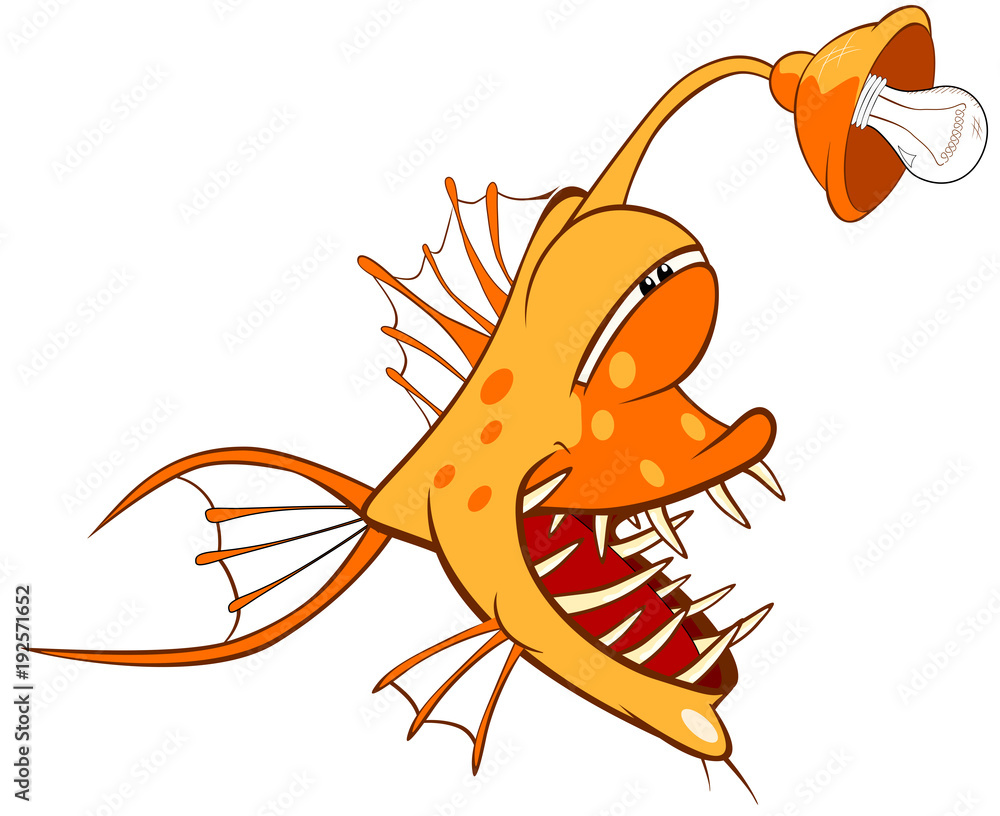Illustration of a Monk fish. Deep-water fish. Cartoon Character Stock  Vector | Adobe Stock