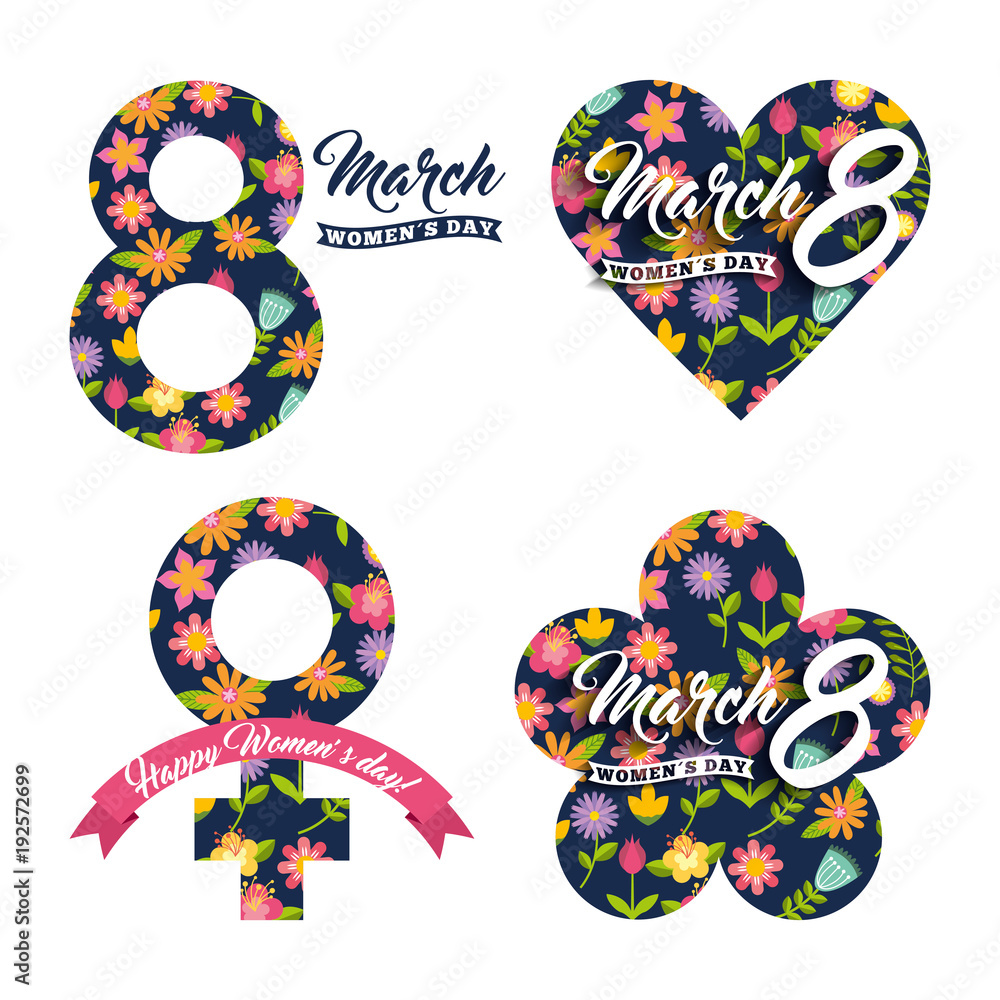 celebration labels happy womens day floral decoration vector illustration