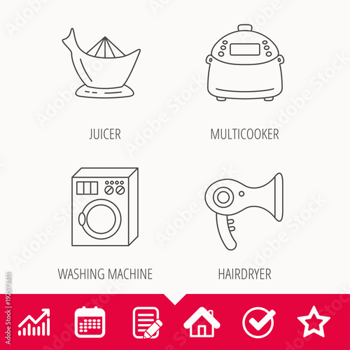 Washing machine, multicooker and hair dryer icons.