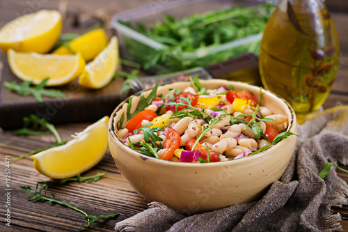 White bean cannellini salad. Vegan salad. Diet menu photo