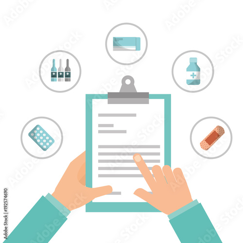 hand pointing clipboard report patient medical vector illustration