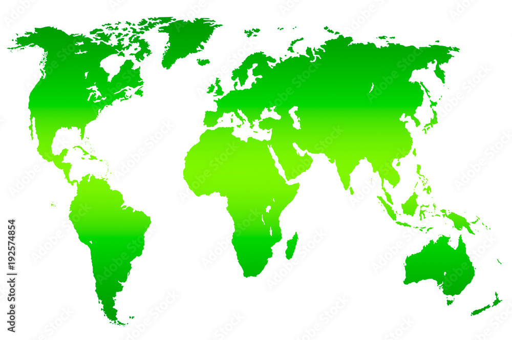 green gradient world map, isolated