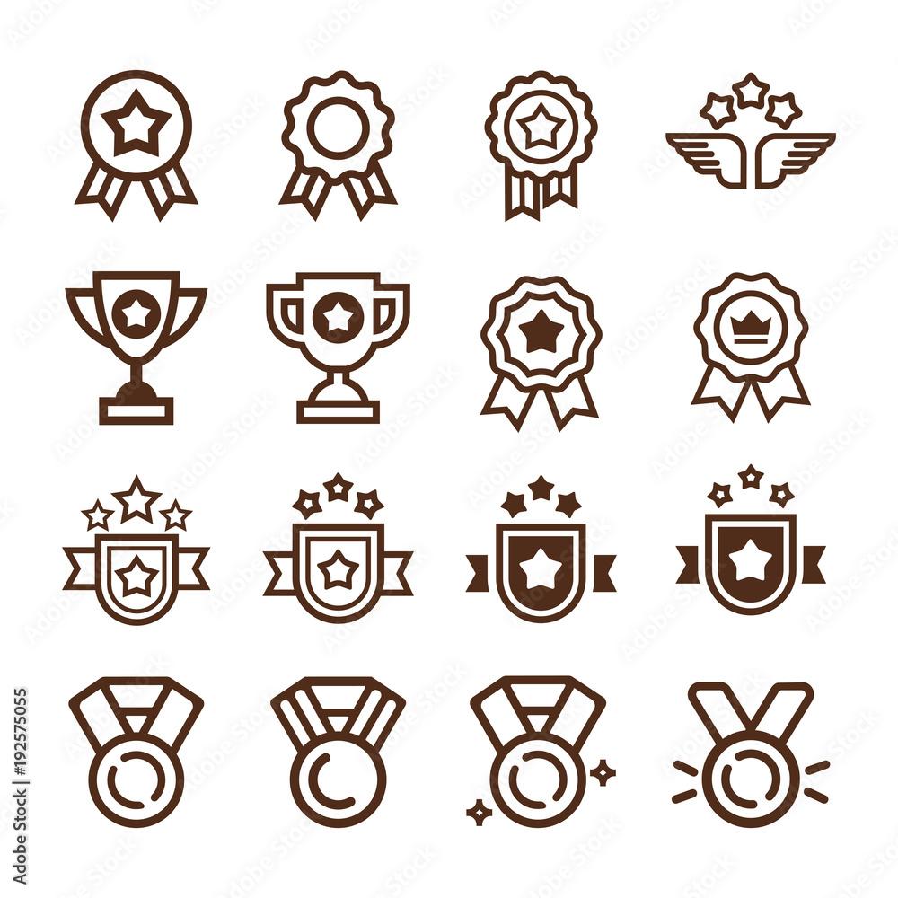 Vector set of Champions trophy award icons. Vector illustration, easy to edit. Game icons. Vector set of Champions trophy award icons. Vector illustration, easy to edit. Game icons.