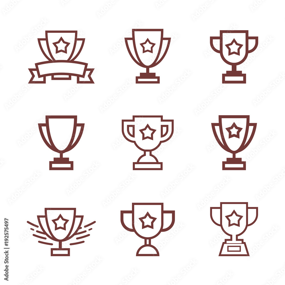 Vector set of Champions trophy award icons. Vector illustration, easy to edit. Game icons. Vector set of Champions trophy award icons. Vector illustration, easy to edit. Game icons.