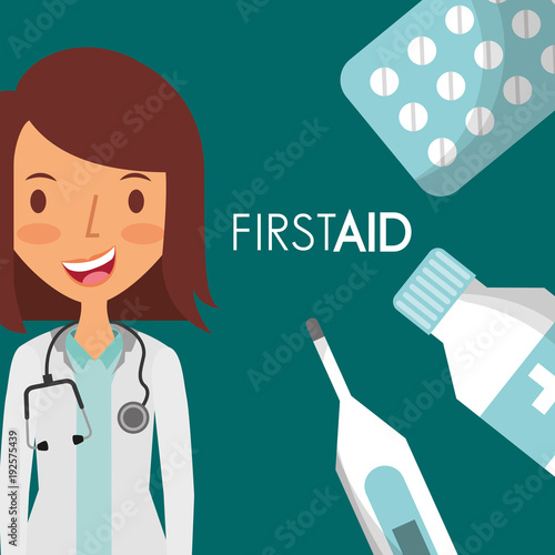 doctor female first aid supplies elements vector illustration