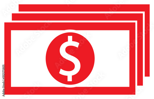Dollar currency icon or logo vector on a bank note or bill. Symbol for United States of America banking or American finances.