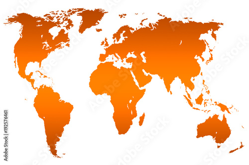 orange gradient world map, isolated