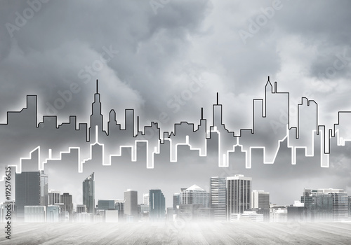 Background image with city center view as modern business life concept