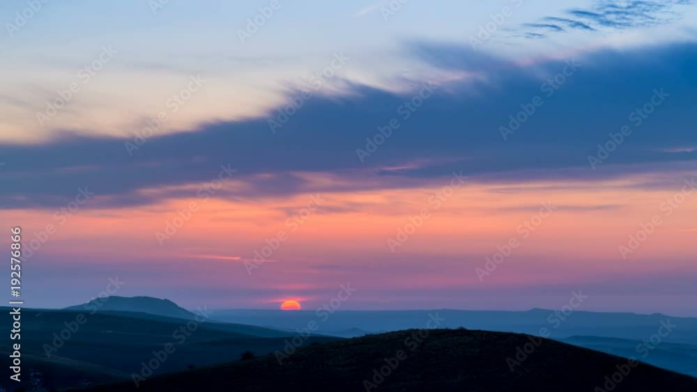 4K Timelapse. Brightly red sunset in central Asia. Panorama view from above 4K Timelapse. Brightly red sunset in central Asia. Panorama view from above