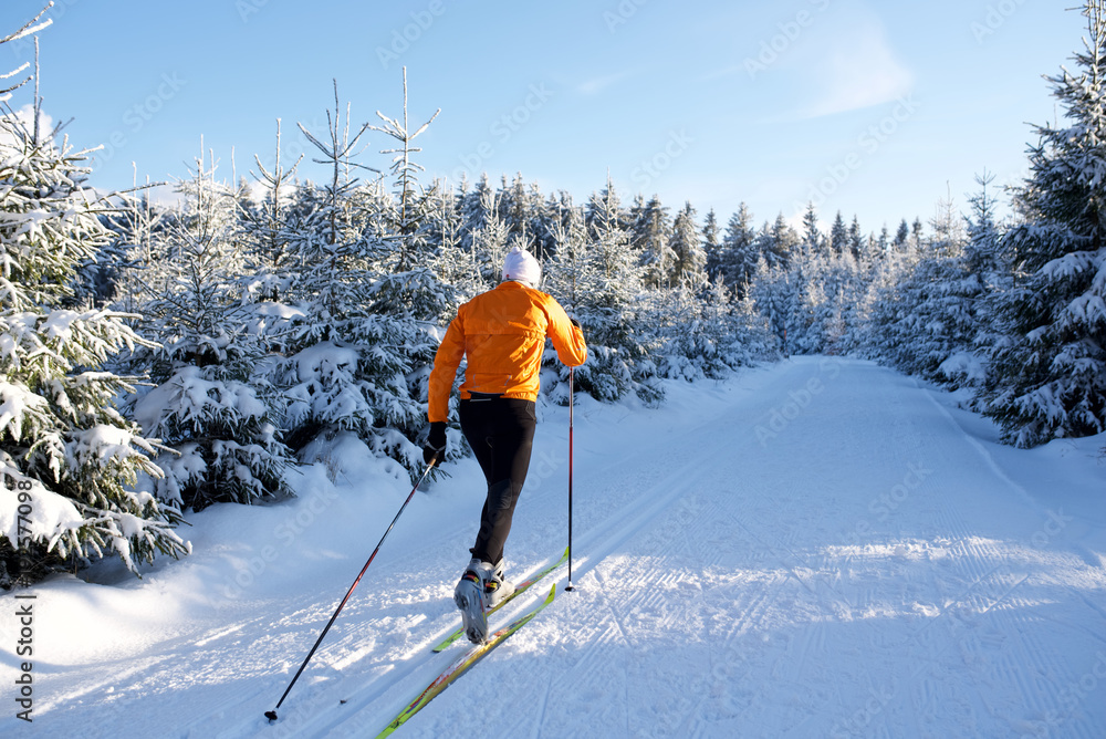 Langlauf im Thüringer Wald, Loipe mit Skifahrer, Rennsteig 8