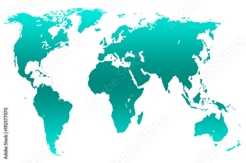 turquoise world map, isolated