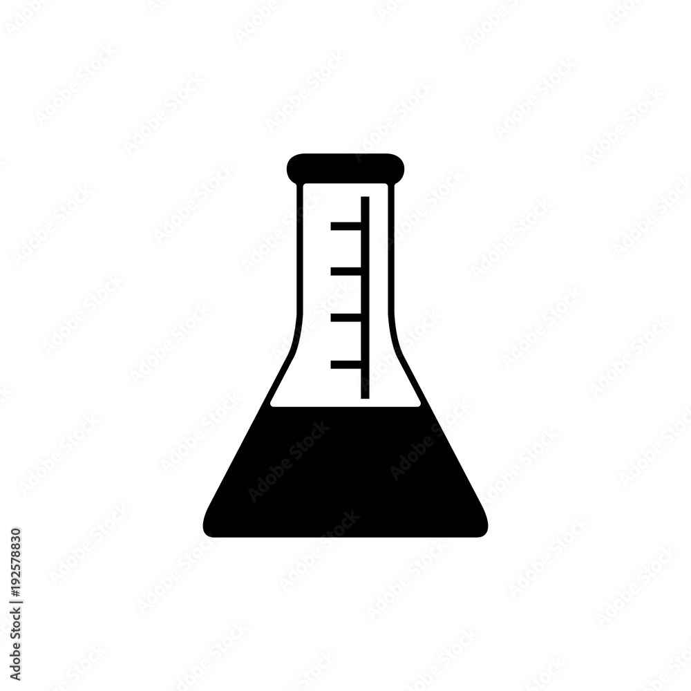 Monochrome conical flask icon in flat style. Isolated conical flask icon for use in variety of projects. Black and white vector conical flask icon for web sites and apps. Monochrome conical flask icon in flat style. Isolated conical flask icon for use in variety of projects. Black and white vector conical flask icon for web sites and apps.