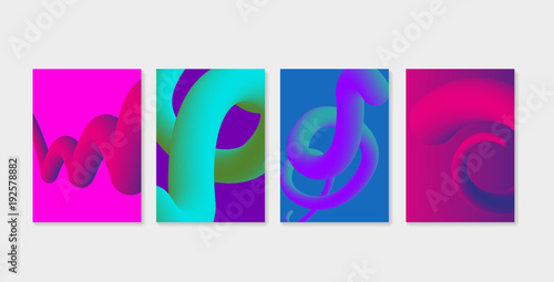 Set of liquid fluid cover templates. Liquid plastic shapes with ultra violet purple colors. Can be used for gift card, cover or poster design. Vector illustration.