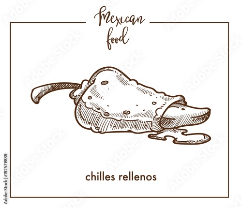 Chiles rellenos sketch vector icon for Mexican cuisine food menu design