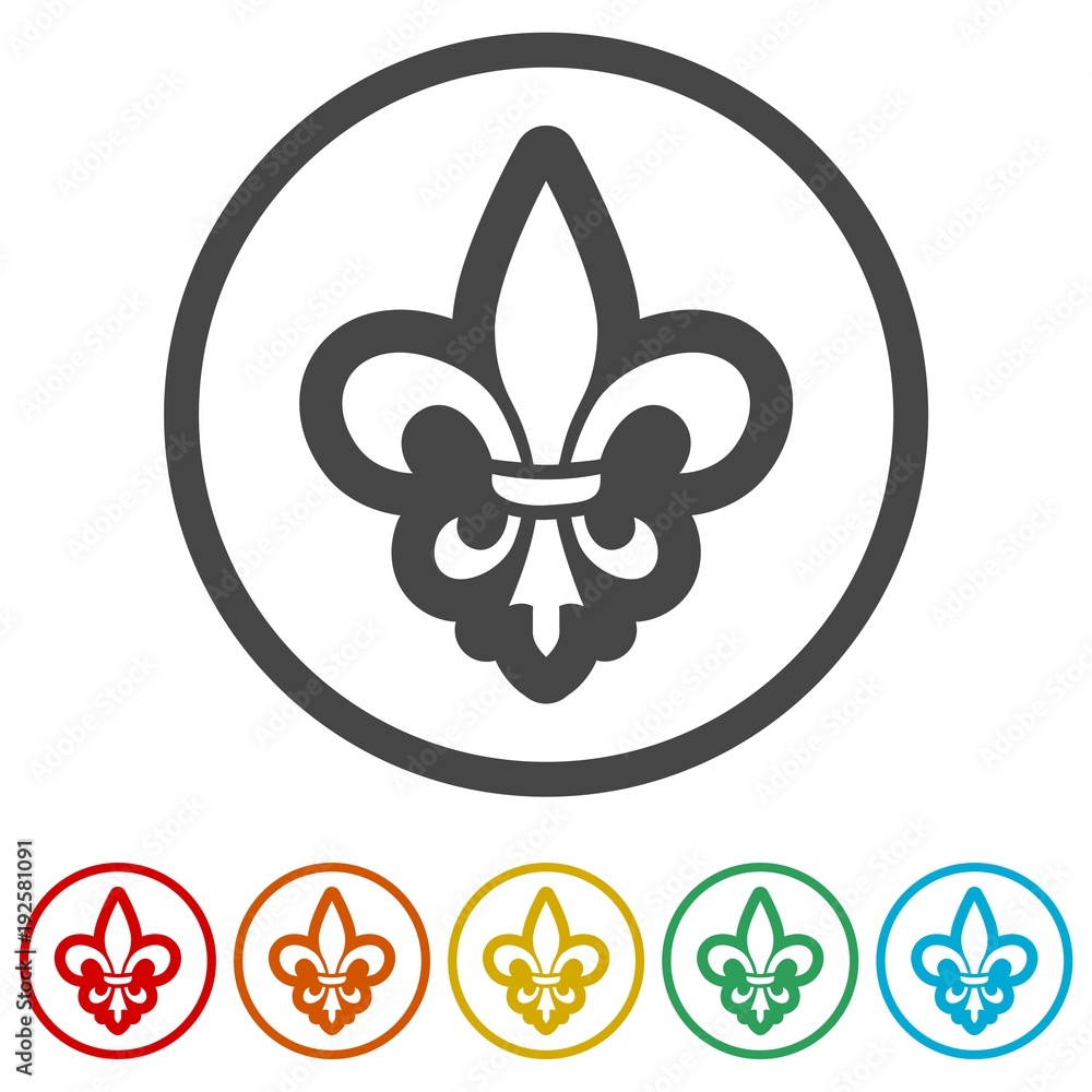 Fleur de lis icon, Fleur-de-lis sign, 6 Colors Included