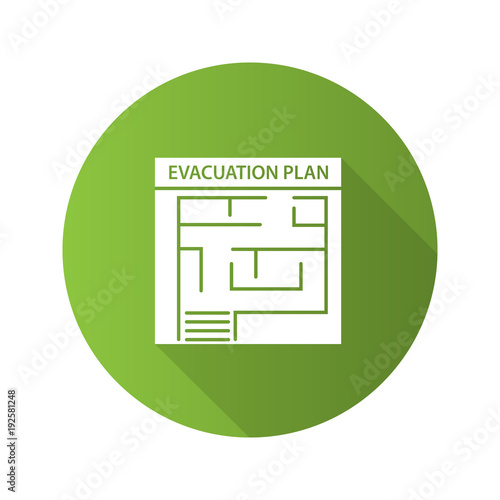 Evacuation plan flat design long shadow glyph icon