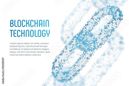 Block chain. Crypto currency. Blockchain concept. 3D wireframe chain with digital blocks. Editable cryptocurrency template. Stock vector illustration.