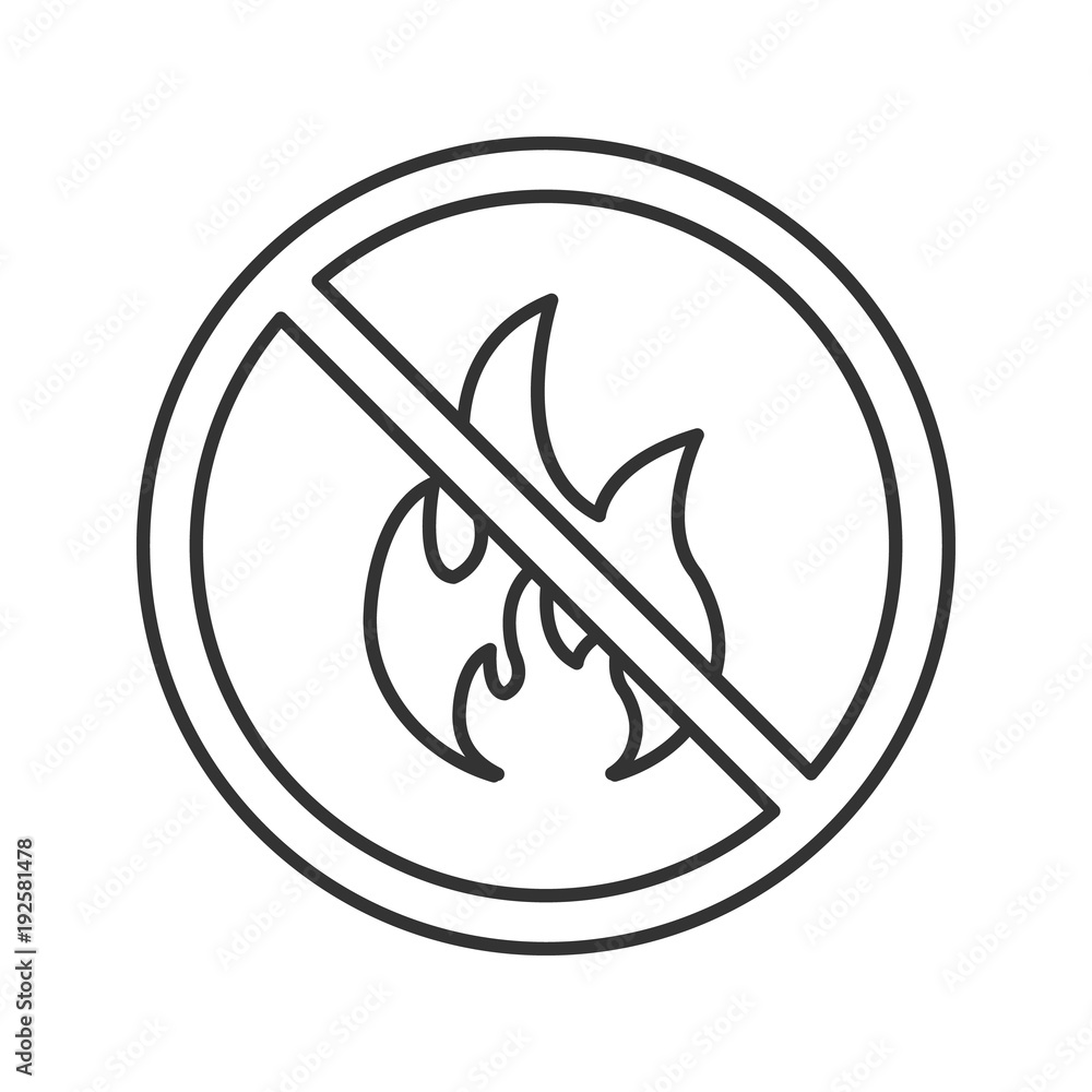 Forbidden sign with fire linear icon Forbidden sign with fire linear icon