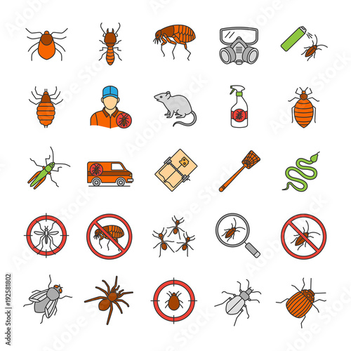 Pest control color icons set