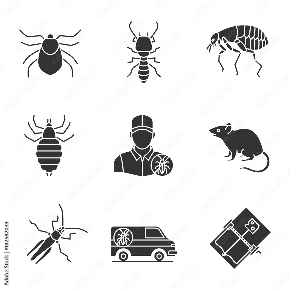 Pest control glyph icons set Pest control glyph icons set