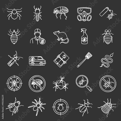Pest control chalk icons set