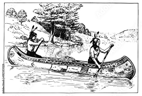 Dekoracja na wymiar  indianer-im-kanu-indian-in-canoe