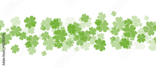 Seamless border with fourleaf clover and sparkle. St.Patricks Day. Vector element for covers, frames and your design