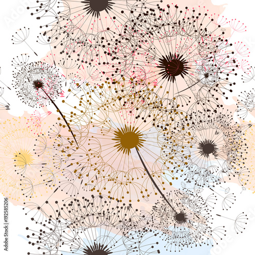 Floral pattern with hand drawn dandelions