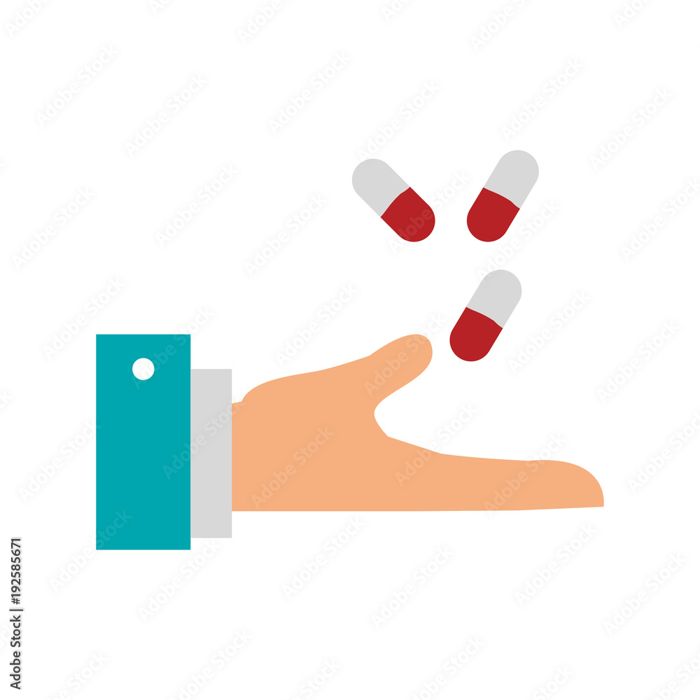 Hand with pills icon vector illustration graphic design Hand with pills icon vector illustration graphic design