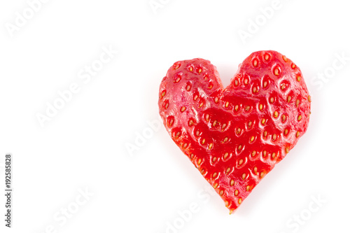 Red strawberry heart isolated on white background in concept valentine's day.