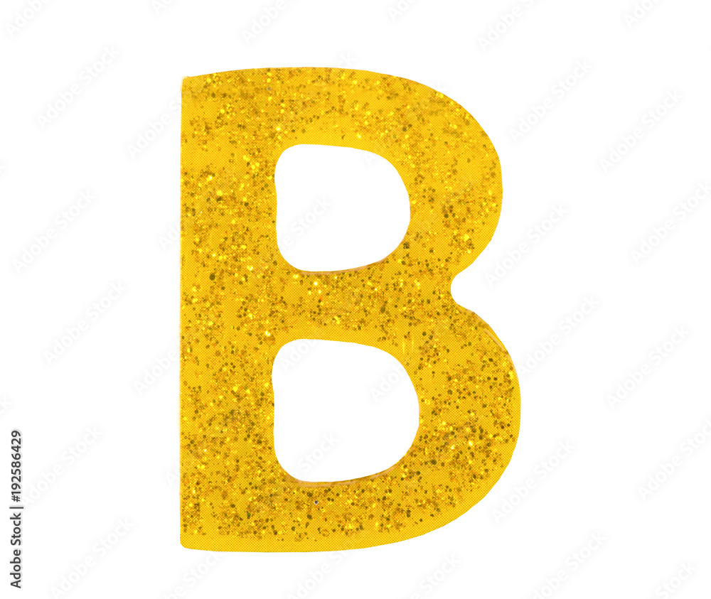 Letter B alphabet symbol, English Letter, English alphabet from yellow (Golden)  on a white background with clipping path.