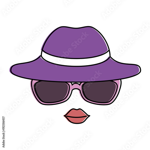 elegant female hat with glasses and lips vector illustration design