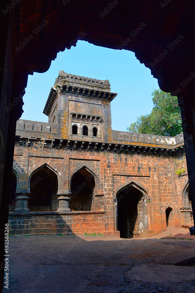 View of Teen Darwaja from a door arch. Panhala Fort, Kolhapur, Maharashtra