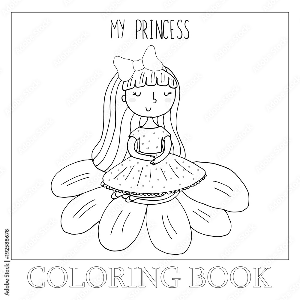 Obraz premium Hand drawn page for coloring book with cute little ballerina vector illustration.