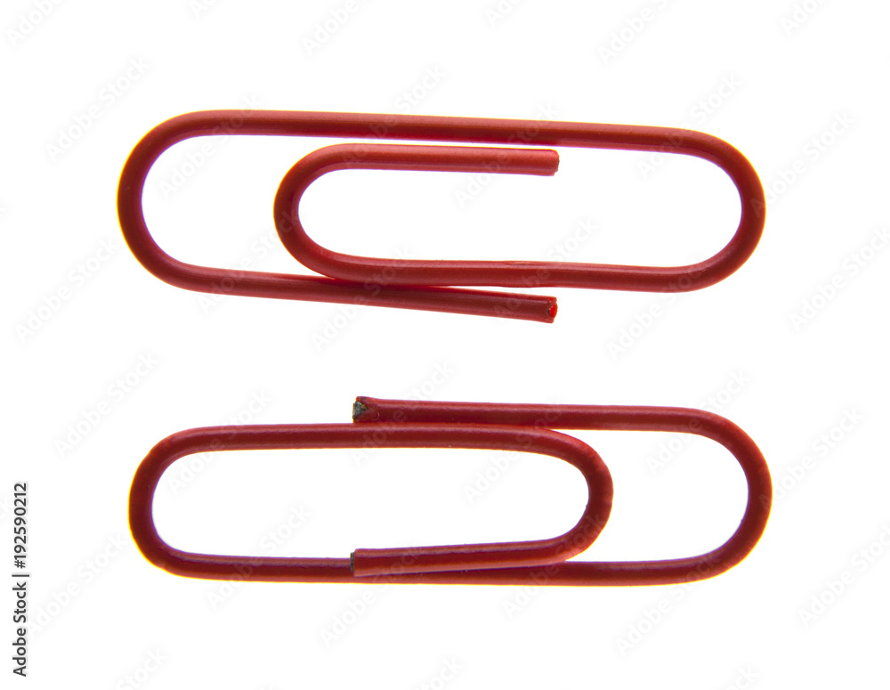 red paper clips isolated on white background red paper clips isolated on white background