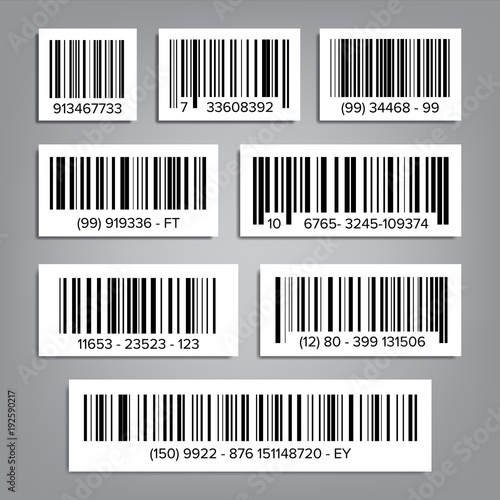 Bar Code Set Vector. UPC Bar Codes. Universal Product Code. Market Trademark. Isolated Illustration